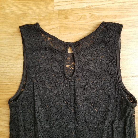 DULCIE Anthropologie black sleeveless lace tank top with black fringe M - Picture 5 of 8